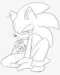  after_sex anthro blush bodily_fluids cum cum_drip cum_on_leg dripping ear_blush eulipotyphlan for_sale genital_fluids grey_background greyscale hedgehog male mammal monochrome sign sikai simple_background sitting solo sonic_(series) sonic_the_hedgehog sweat 