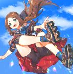  1girl bangs black_shorts blue_eyes blue_sky blush brown_hair commentary_request day dress eyebrows_visible_through_hair fate/grand_order fate_(series) hair_ornament hairband inline_skates kotoribako long_hair looking_at_viewer outdoors parted_bangs roller_skates short_shorts shorts skates sky solo tagme 