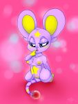  areola fak&eacute;mon female fur glistening hi_res mammal mochie mouse murid murine presenting purple_fur pussy rodent signature simple_background sitting solo stakota translucent yellow_areola yellow_pussy 