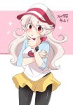  1girl black_legwear corrin_(fire_emblem) corrin_(fire_emblem)_(female) cosplay eromame fire_emblem fire_emblem_fates legwear_under_shorts long_hair mei_(pokemon) mei_(pokemon)_(cosplay) open_mouth pantyhose pointy_ears pokemon pokemon_(game) pokemon_bw2 pokemon_masters red_eyes shorts solo thinking twitter_username visor_cap white_hair yellow_shorts 