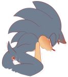  ambiguous_fluids anal anal_penetration anthro blue_fur blush bodily_fluids breath dildo ear_blush eulipotyphlan fur green_eyes hedgehog kneeling male mammal penetration sex_toy shaking sikai simple_background solo sonic_(series) sonic_the_hedgehog sweat tears white_background 