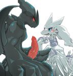  ambiguous_gender anthro big_penis blue_eyes blush bodily_fluids digital_media_(artwork) dragon duo enryo erection flustered fur furred_dragon genital_fluids legendary_pok&eacute;mon looking_at_another looking_at_partner looking_at_penis male male/ambiguous nintendo nude open_mouth penis pok&eacute;mon pok&eacute;mon_(species) precum red_eyes reshiram simple_background sweat vein veiny_penis video_games white_background white_fur wings zekrom 