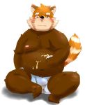  2019 ailurid anthro belly blush bulge clothing cute_fangs humanoid_hands kipchin_2nd00 male mammal moobs nipples overweight overweight_male red_panda simple_background sitting solo underwear white_background 
