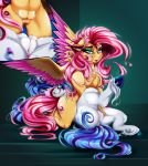  2019 absurd_res anus cutie_mark digital_media_(artwork) dimidiummorsumbra duo equid equine eyeshadow feathered_wings feathers female female/female fluttershy_(mlp) friendship_is_magic hi_res hooves licking licking_lips looking_at_viewer makeup mammal my_little_pony pterippus pussy rarity_(mlp) teats tongue tongue_out underhoof wings 