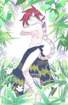  anthro bulge clothed clothing domestic_cat felid feline felis fur green_eyes hair hi_res hituka male mammal nature red_hair simple_background smile solo topless white_background white_fur 