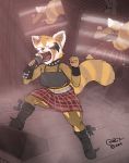  aggressive_retsuko ailurid anthro blokfort boots bottomwear clothed clothing collar concert female fishnet footwear mammal punk red_panda retsuko sanrio screaming skirt solo spiked_collar spikes stage torn_clothing 