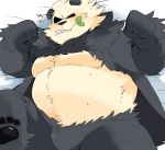  2019 anthro belly black_fur blush fur humanoid_hands hyaku_(artist) leaf lying mammal nintendo overweight pangoro pok&eacute;mon pok&eacute;mon_(species) solo video_games white_fur 