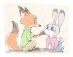  anthro blush canid canine clothing dipstick_ears dipstick_tail disney duo female fox judy_hopps lagomorph leporid male mammal multicolored_ears multicolored_tail nick_wilde pnoll rabbit zootopia 