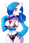  2019 :d absurd_res accessory bell bell_collar big_breasts bikini blue_hair breasts cleavage clothed clothing collar digital_media_(artwork) eyebrow_through_hair eyebrows eyelashes female food gardevoir glistening glistening_hair glistening_skin hair hair_accessory hair_over_eye hand_on_hip hi_res humanoid long_hair looking_at_viewer lucyfercomic mammal navel nintendo not_furry open_mouth pink_eyes pok&eacute;mon pok&eacute;mon_(species) popsicle simple_background skimpy smile solo swimwear thick_thighs translucent translucent_hair video_games white_background wide_hips zanatemx 