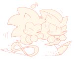  anthro blush bodily_fluids chibi crossed_arms duo eulipotyphlan hedgehog male male/male mammal musical_note running shadow_the_hedgehog sikai simple_background sonic_(series) sonic_the_hedgehog sweat white_background 