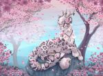  ambiguous_gender cherry_blossom dolphydolphiana felid feral mammal pantherine plant rock snow_leopard solo tree 