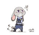  2018 anthro blush clothing dipstick_ears disney female judy_hopps lagomorph leporid mammal multicolored_ears puffed_cheeks purple_eyes rabbit rikuo_(artist) solo uniform zootopia 