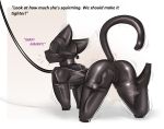  2019 anthro bdsm bitchsuit black_collar blindfold bondage bound breasts collar domestic_cat english_text felid feline felis female forced gag gagged leash lock mammal simple_background solo text zinnick 