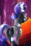  absurd_res anthro big_breasts breasts butt cellphone equid female friendship_is_magic hi_res horn huckser mammal my_little_pony phone raining rarity_(mlp) unicorn weapon 