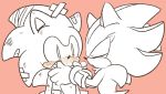  anthro band-aid bandage blush breath clothing duo eulipotyphlan gloves hand_on_face handwear hedgehog huff male male/male mammal pink_background scratches shadow_the_hedgehog sikai simple_background sonic_(series) sonic_the_hedgehog wounded 