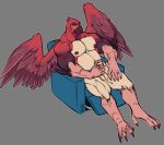  anthro avian beak biceps bird blood_infestation chair erection feathered_wings feathers finch green_eyes humanoid_penis looking_at_viewer male masturbation musclegut muscular muscular_male nude pecs penile penile_masturbation penis sitting solo wings zary 