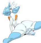  anus arm_support backsack balls blue_hair blush butt clothing gardevoir girly hair hi_res humanoid legwear looking_back male nintendo orange_eyes orange_lipstick penis pok&eacute;mon pok&eacute;mon_(species) rear_view shiny_pok&eacute;mon signature simple_background slb solo spread_legs spreading thigh_highs video_games white_background 