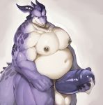  2017 5_fingers animal_genitalia anthro balls belly big_balls big_belly big_penis black_nipples bodily_fluids claws countershade_face countershade_torso countershading cum dragon fingers genital_fluids glans horn humanoid_penis hyper hyper_penis looking_at_viewer male moobs muscular muscular_arms muscular_male navel nipples overweight overweight_male pecs penis purple_glans purple_penis purple_scales reptile scales scalie sharp_claws sheath smile solo spikes thick_penis thick_thighs white_countershading white_scales zerobadguy 