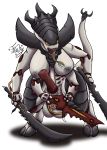  2019 absurd_res alien areola armor balls big_balls breasts claws colored digital_media_(artwork) erection frooby gun gynomorph hi_res intersex invalid_tag melee_weapon nipples nude penis ranged_weapon red_penis simple_background solo sword teeth tongue tyranid warhammer_(franchise) warhammer_40000 weapon yellow_eyes 