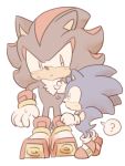  ? anthro black_fur blue_fur chest_tuft clothing cub duo eulipotyphlan fluffy footwear fur gloves green_eyes handwear hedgehog looking_at_another male mammal red_eyes red_fur shadow_the_hedgehog shoes sikai simple_background sonic_(series) sonic_the_hedgehog tuft white_background young 