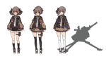  3girls ags-30 ags-30_(girls_frontline) black_legwear blue_eyes brown_hair camouflage commentary_request full_body girls_frontline glasses hair_ornament hair_ribbon height_difference highres id_card looking_at_viewer medium_hair military military_uniform multiple_girls necktie ponytail red_eyes ribbon shoes side_ponytail simple_background skirt terras thighhighs uniform white_background white_legwear yellow_eyes 