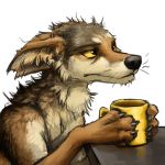  1:1 2016 :i alpha_channel ambiguous_gender black_claws black_eyes black_fur black_nose black_pawpads brown_fur bust_portrait canid canine canis claws coffee_mug coyote cup digital_media_(artwork) disappointed feral fur half-closed_eyes holding_cup holding_object kenket mammal multicolored_fur pawpads paws portrait reaction_image side_view simple_background solo sticker table tan_eyes tired toe_claws transparent_background white_fur 