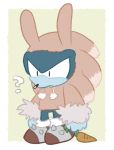  ? anthro black_eyes blue_fur border carrot chibi clothing eulipotyphlan fake_ears fake_rabbit_ears food footwear fur green_background hoodie male mammal pink_clothing pink_topwear plant shoes sikai simple_background solo sonic_(series) sonic_the_werehog standing topwear vegetable were wereeulipotyphlan werehog white_border 