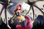  anthro big_breasts bottomless breasts clothed clothing female flutterbat_(mlp) fluttershy_(mlp) friendship_is_magic hi_res huckser legwear membrane_(anatomy) membranous_wings moon my_little_pony night pussy thestral thigh_highs wings 