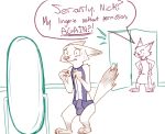  bulge canid canine caught clothed clothing crossdressing dialogue disney english_text female fox jewelry lingerie male mammal mirror mrs._wilde necklace nick_wilde sketch speech_bubble text visiti zootopia 