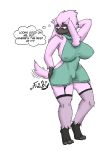  2019 absurd_res anthro black_fur blue_nose breasts claws clothing colored digital_media_(artwork) female frooby fur furfrou hi_res legwear nintendo nipples pink_fur pok&eacute;mon pok&eacute;mon_(species) red_eyes simple_background stockings video_games virgin_killer 