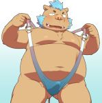  2019 anthro belly blush brown_fur bulge fur gouryou humanoid_hands male mammal moobs navel nipples overweight overweight_male penta002 pubes simple_background solo suid suina sus_(pig) tokyo_afterschool_summoners tusks video_games wild_boar 