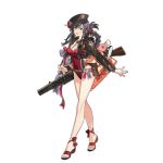  1girl :d bangs beach belt black_hair bow braid breasts brown_eyes doughnut flower food full_body girls_frontline gun hair_between_eyes hair_flower hair_ornament hair_ribbon hat holding holding_gun holding_weapon jacket lewis_(girls_frontline) lewis_gun long_hair long_sleeves looking_to_the_side machine_gun official_art open_mouth over_shoulder ribbon sandals smile solo standing starshadowmagician transparent_background watch weapon weapon_over_shoulder 