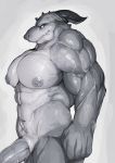  abs animal_genitalia anthro big_penis cloaca dragon grin horn male muscular muscular_arms muscular_male nipples obliques pecs penis reptile scalie smile solo spikes veiny_muscles zerobadguy 