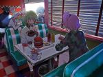  aina_ardebit back blue_eyes blue_hair blush diner double_bun dress drink eating fast_food food french_fries glasses hamburger ketchup lio_fotia long_hair lucia_fex mouse multicolored_hair oversized_clothes pink_hair promare remi_puguna restaurant short_hair side_ponytail sitaka72sita soda sunglasses sweater two-tone_hair varys_truss vinny_(promare) 