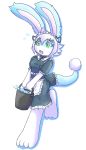 2018 4_toes accessory alpha_channel anthro bodily_fluids breasts bucket clothed clothing digital_media_(artwork) eyelashes female flopsy_(unknownlifeform) fully_clothed green_eyes hair_accessory hair_ribbon hi_res holding_object long_ears long_tail maid_uniform neck_bow open_mouth ribbons simple_background solo sweat toes transparent_background uniform unknownlifeform water 