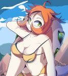  anthro basset_hound bikini breasts canid canine canis cleavage clothed clothing domestic_dog female freakyed freedom_planet fur green_eyes hair hi_res hunting_dog mammal milla_basset navel orange_hair scent_hound solo swimwear tan_fur video_games 