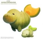  ambiguous_gender cantaloupe cryptid-creations cub dugong duo eyes_closed feral flora_fauna food food_creature fruit humor living_fruit mammal marine plant pun simple_background sirenian size_difference visual_pun white_background young 