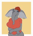  2019 animated anthro big_breasts blue_eyes boob_drop bottomless breasts brolaren clothed clothing elephant elephantid female grey_skin hair inverted_nipples looking_at_viewer mammal nipples presenting presenting_breasts proboscidean shirt short_hair smile solo topwear trunk 