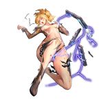  1girl alexandra_of_resonance blonde_hair breasts bruise closed_eyes full_body highres injury last_origin nipples official_art ponytail solo torn_clothes transparent_background 