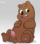  2019 absurd_res anthro balls brown_fur cartoon_network erection fur grizzly_(wbb) hi_res humanoid_penis male mammal peachy-pudding penis simple_background slightly_chubby solo ursid we_bare_bears 