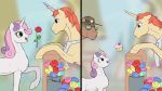  16:9 2019 arareroll clothing cupcake equid eye_contact eyelashes eyewear female feral food friendship_is_magic hat headgear headwear hi_res horn looking_at_another mammal my_little_pony open_mouth rose_(disambiguation) sunglasses sweetie_belle_(mlp) unicorn young 