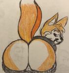  balls big_butt butt canid canine clothed clothing dipstick_tail filthyopossum fox fur hi_res huge_butt hyper hyper_butt male mammal mooning mr_mccloud multi_tail multicolored_tail orange_fur partially_clothed presenting presenting_hindquarters purple_eyes raised_tail smile solo 