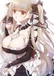  azur_lane between_breasts black_dress black_nails blush breasts cleavage dress earrings formidable_(azur_lane) frilled_dress frills grey_hair jewelry large_breasts long_hair open_mouth red_eyes ribbon rigging tomashuu twintails two-tone_dress two-tone_ribbon very_long_hair 