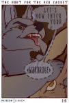  2019 absurd_res anthro bodily_fluids bueno canid canine canis comic digital_media_(artwork) duo english_text fur hare hi_res imminent_sex lagomorph leporid lirkov male mammal open_mouth text tongue wolf 
