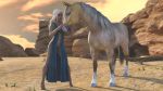  16:9 3d_(artwork) 5_toes ambiguous_gender barefoot clothed clothing daenerys_targaryen digital_media_(artwork) duo equid equine feet female game_of_thrones hair hi_res hooves horse human humanoid_feet larger_ambiguous lips mammal outside size_difference smaller_female standing toes white_hair xnassyx 