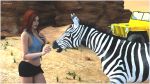  16:9 3d_(artwork) ambiguous_gender bottomwear breasts clothed clothing digital_media_(artwork) duo equid equine female feral hair hi_res human lips mammal navel orange_hair outside shorts xnassyx zebra 