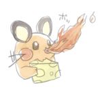 1:1 ambiguous_gender breath_powers cheese dairy_products dedenne eating feral fire fire_breathing food fur low_res mammal nintendo orange_fur pok&eacute;mon pok&eacute;mon_(species) rodent sikai simple_background solo video_games white_background yellow_fur 