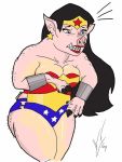  domestic_pig dragon-storm ear_piercing ear_ring female hair lipstick makeup mammal piercing solo suid suina sus_(pig) transformation wonder_woman 