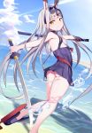  animal_ears ass azur_lane azur_lane_crosswave bunny_ears no_bra nopan shimakaze_(azur_lane) skirt_lift sword trap_(drthumt) wet_clothes 