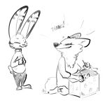  anthro canid canine clothed clothing disney duo english_text eyes_closed female fox gift jack_savage lagomorph leporid male mammal nobby_(artist) rabbit sketch skye_(zootopia) smile text zootopia 